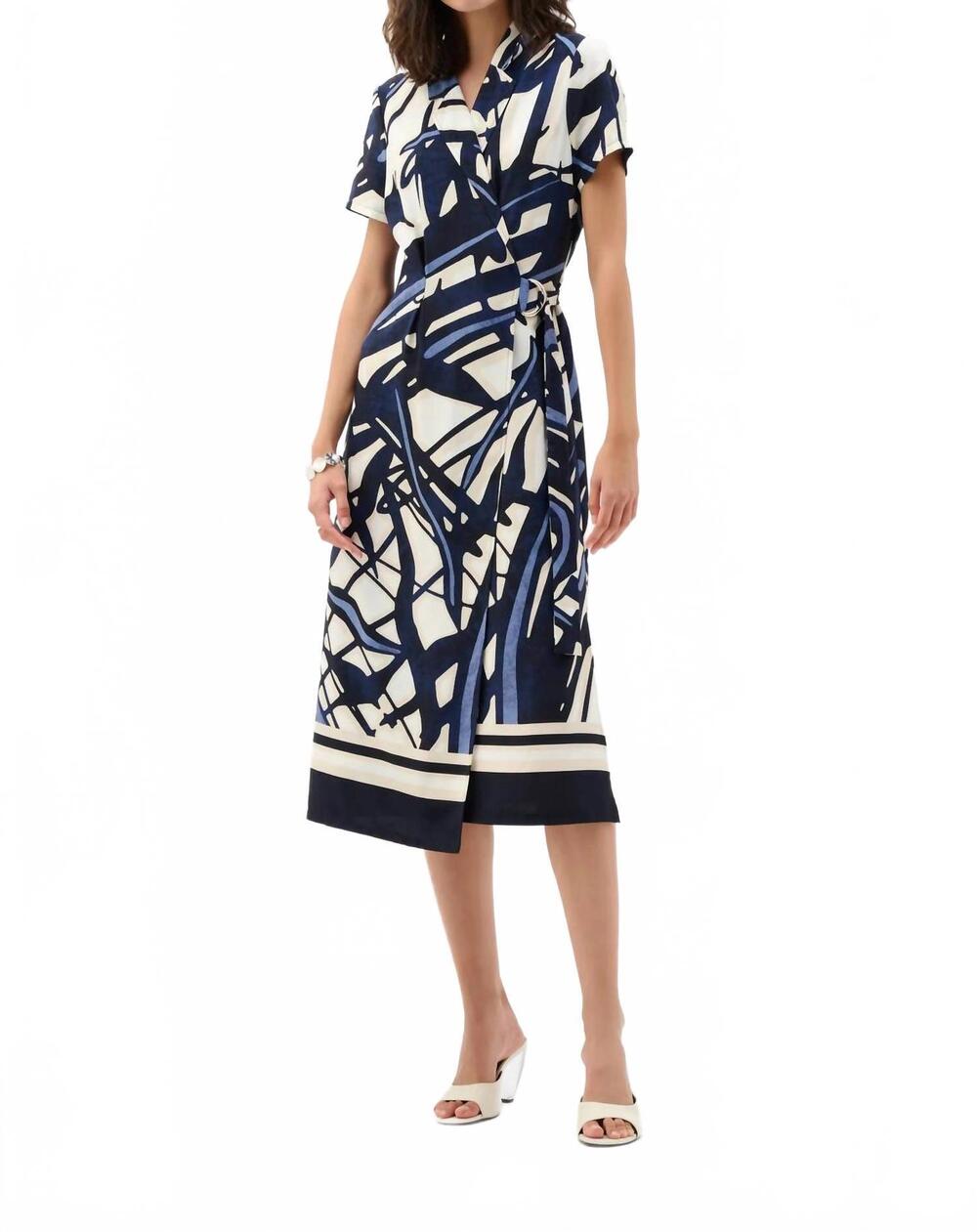 NEW JOSEPH RIBKOFF abstract wrap shirt dress